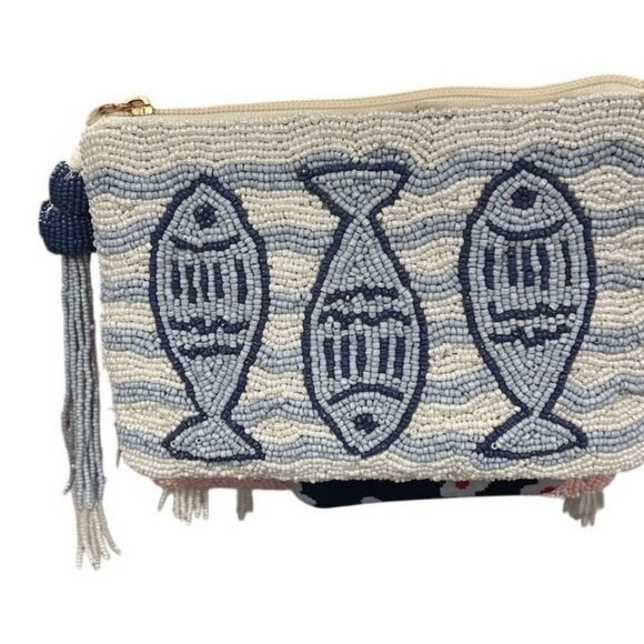 🔹️Beaded Sardine Fish Coin Purse Pouch Wandering Moon Handmade Made in India - Picture 2 of 7
